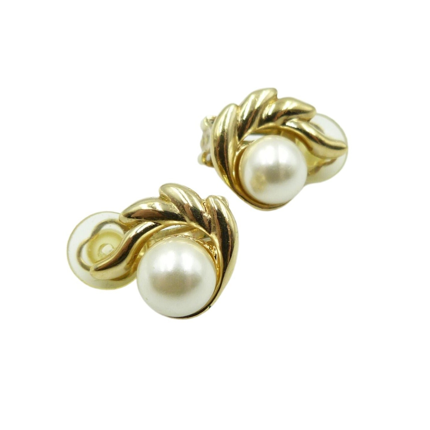 Vintage Gold & Pearl Clip On Earrings