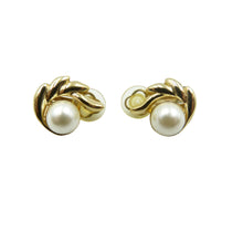 Load image into Gallery viewer, Vintage Gold Tone &amp; Faux Pearl Clip On Earrings