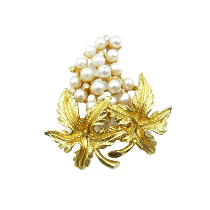 Vintage Gold Pearl Leaf Brooch,