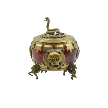 Load image into Gallery viewer, Antique Chinese Silver Carnelian Incense Burner Lidded Pot, Incense Holder