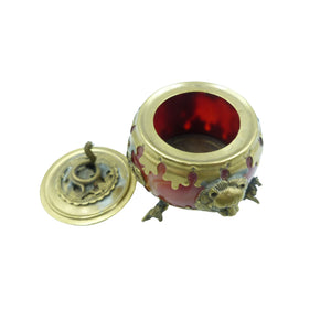 Antique Chinese Silver Carnelian Incense Burner Lidded Pot, Incense Holder