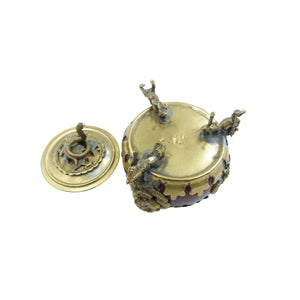 Antique Chinese Silver Carnelian Incense Burner Lidded Pot, Incense Holder
