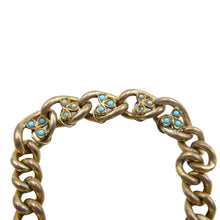 Load image into Gallery viewer, Antique Gold on Brass Turquoise &amp; Pearl Heart Padlock Bracelet