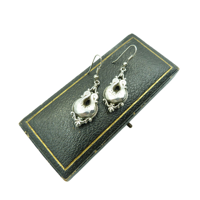 Art Nouveau Silver Puffy Dangle Drop Earrings