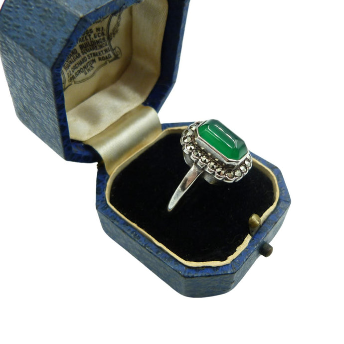 Vintage Silver Chalcedony Ring, Green Chrysoprase Ring