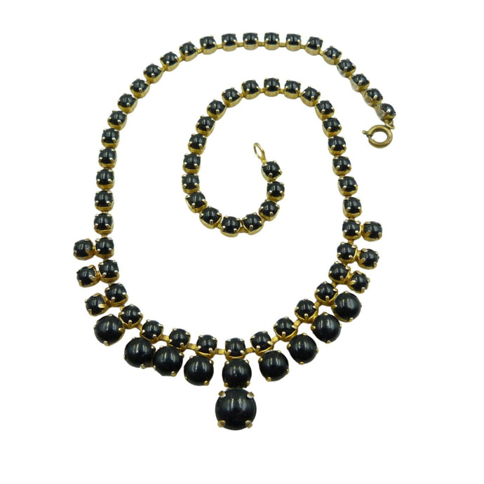 Vintage Gold Tone Black Bead Necklace