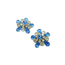 Load image into Gallery viewer, Vintage Blue &amp; Clear Rhinestone Clip On Earrings