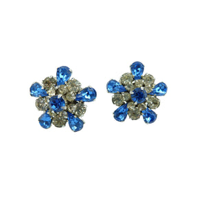 Vintage Blue & Clear Rhinestone Clip On Earrings
