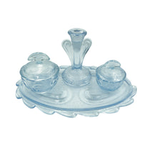 Load image into Gallery viewer, Vintage Bagley Rutland Blue Glass Dressing Table Set