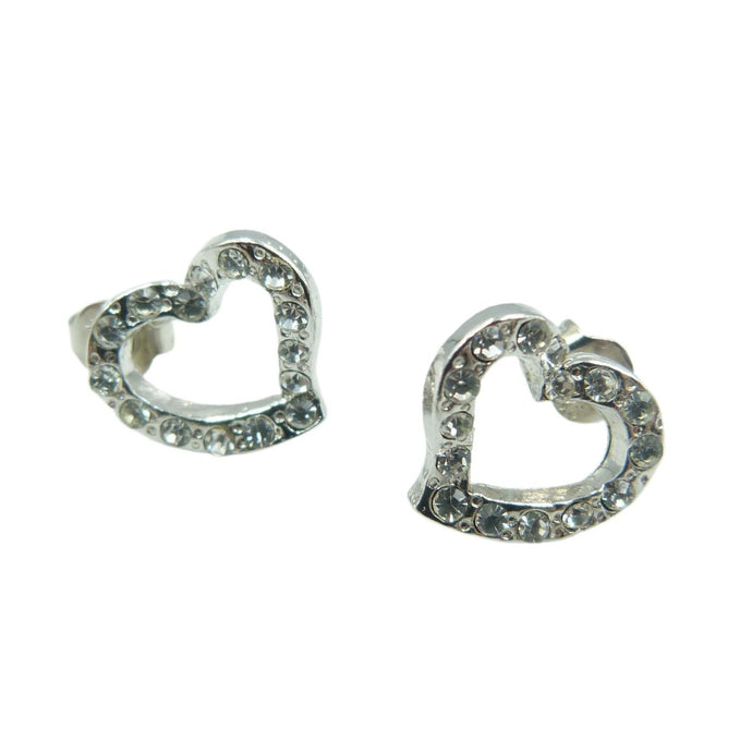 Vintage Silver Crystal Rhinestone Heart Earrings