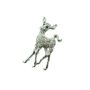 Vintage Silver Rhinestone Deer Brooch