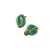 Load image into Gallery viewer, Vintage David Andersen Green Guilloche Enamel Leaf Earrings