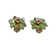Load image into Gallery viewer, Vintage Multi Coloured Rhinestone Flower Clip On Earrings