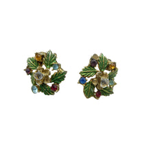 Load image into Gallery viewer, Vintage Multi Coloured Rhinestone Flower Clip On Earrings