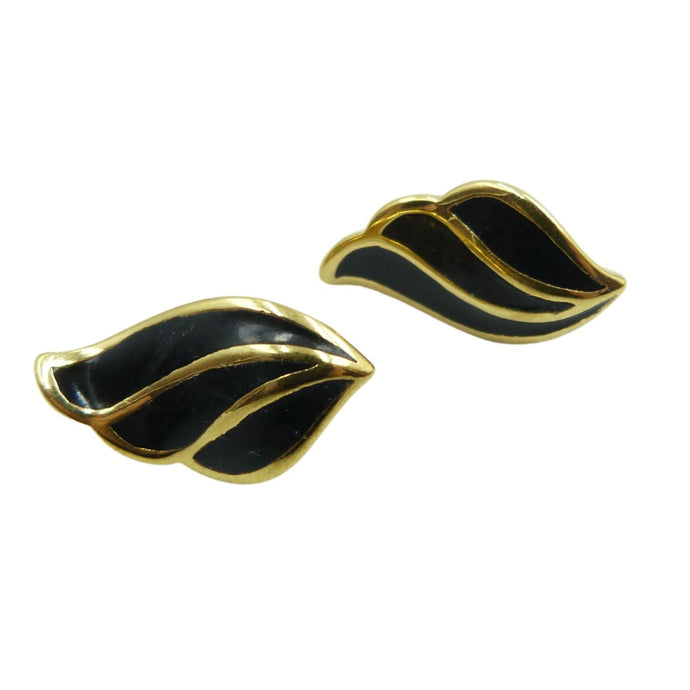 Vintage Gold Plated & Black Enamel Monet Earrings