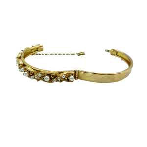 Vintage Gold Plated Pearl Hinged Bracelet