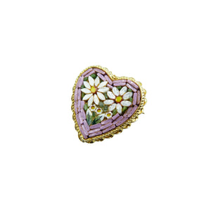 Vintage Italian Micro Mosaic Flower Heart Brooch