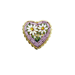 Vintage Italian Micro Mosaic Flower Heart Brooch