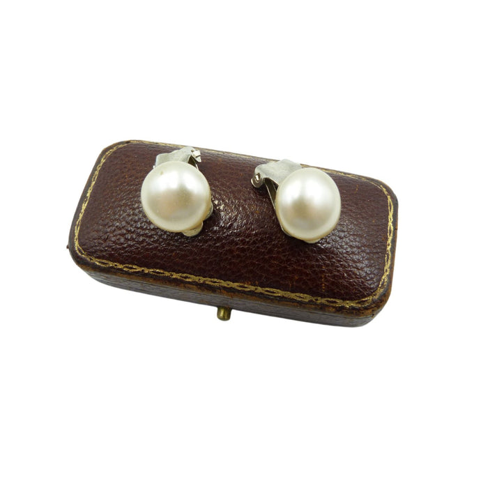 Vintage Pearl Bead Clip On Earrings