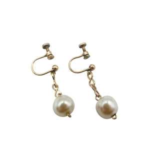 Vintage Pearl Screw Back Drop Earrings