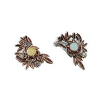 Load image into Gallery viewer, Vintage Red Rhinestone Leaf Clip On Earrings