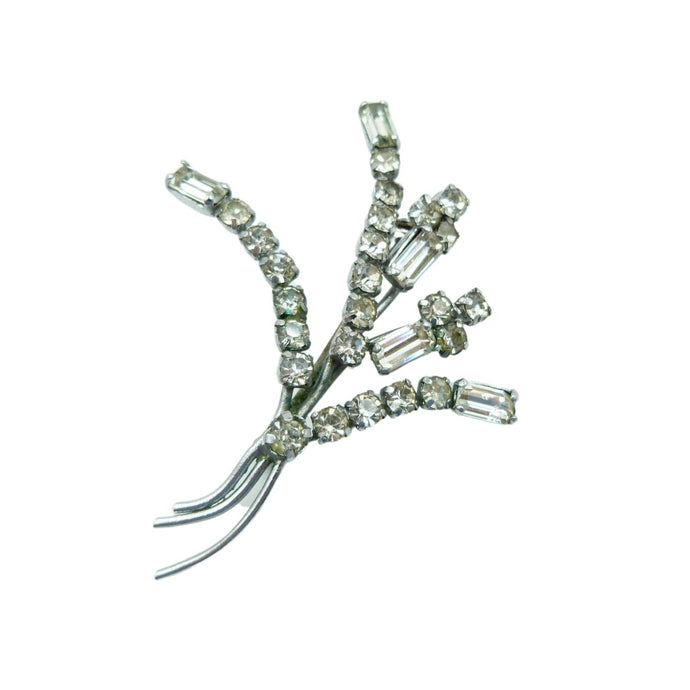 Vintage Silver Rhinestone Flower Brooch