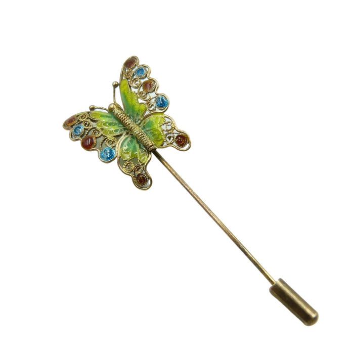 Vintage Silver Enamel Butterfly Stick Pin