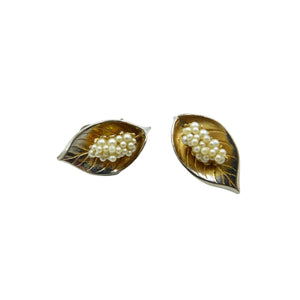 Vintage Silver, Gold & Pearl Leaf Clip On Earrings