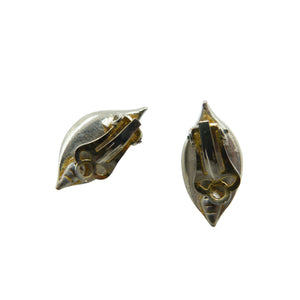 Vintage Silver, Gold & Pearl Leaf Clip On Earrings