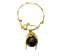 Load image into Gallery viewer, Vintage Brutalist Brass Garnet Glass Necklace &amp; Earrings