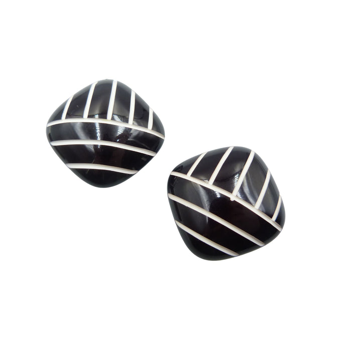 Vintage 1980s Black & White Monochrome Clip On Earrings
