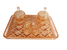 Load image into Gallery viewer, Vintage Art Deco Pink Rose Glass Dressing Table Vanity Set