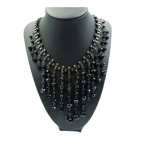 Vintage Black Glass Bead Bib Collar Necklace
