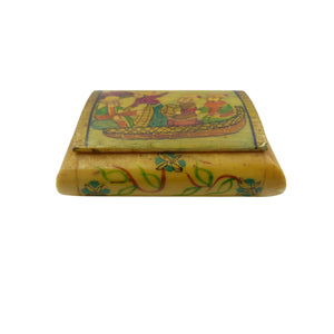 Antique Persian Carved Bone Hand Painted Pill Box, Snuff Box