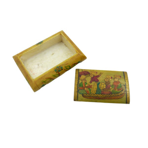Antique Persian Carved Bone Hand Painted Pill Box, Snuff Box
