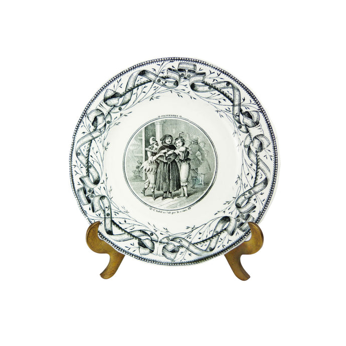 Antique French Black Transferware Porcelain Plate, Jules Vieillard & Cie Bordeaux