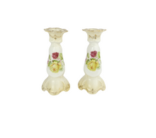 Load image into Gallery viewer, Antique Porcelain Floral Rose Candlesticks