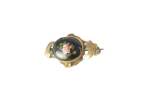 Load image into Gallery viewer, Antique Victorian Pinchbeck &amp; Black Enamel Hand Painted Floral Mourning Brooch