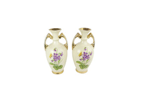 Antique Victorian Floral Patterned Twin Handled Vases