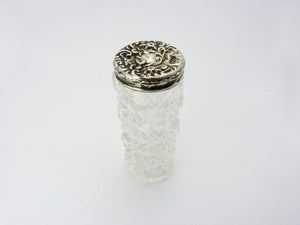 Antique Edwardian Silver Lidded Cut Glass Bottle Hat Hair Pin Vanity Jar