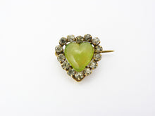 Load image into Gallery viewer, Antique Victorian Chrysoprase Chalcedony &amp; Paste Heart Brooch Pin