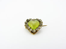 Load image into Gallery viewer, Antique Victorian Chrysoprase Chalcedony &amp; Paste Heart Brooch Pin