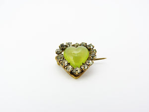 Antique Victorian Chrysoprase Chalcedony & Paste Heart Brooch Pin