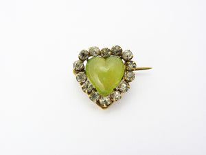 Antique Victorian Chrysoprase Chalcedony & Paste Heart Brooch Pin