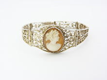 Load image into Gallery viewer, Antique Victorian Silver Filigree &amp; Cameo Bracelet