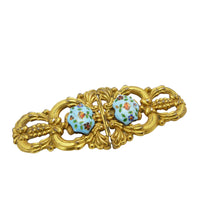 Load image into Gallery viewer, Antique Art Nouveau Gilt Blue Enamel Floral Brooch