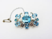 Load image into Gallery viewer, Art Deco Czech Blue &amp; Clear Glass Brooch Pin