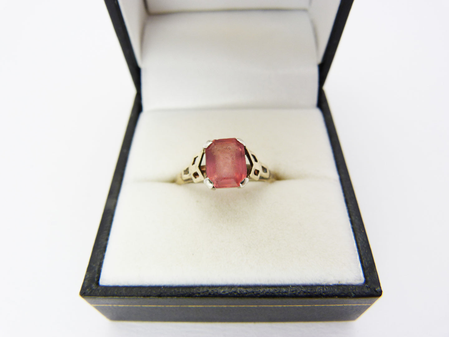 Art Deco H.G. & Sons 9ct Gold and Silver Pink Tourmaline Paste Ring UK Size P - US Size 7.5 - Henry Griffiths and Sons