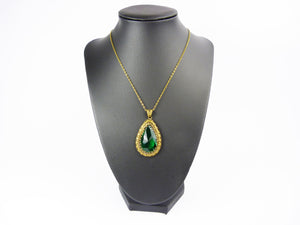 Art Deco Max Neiger Brass & Green Czech Glass Necklace