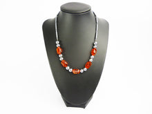 Load image into Gallery viewer, Art Deco Orange Glass Bead &amp; Chrome Necklace